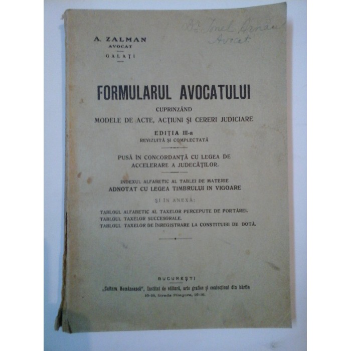 FORMULARUL  AVOCATULUI - A. ZALMAN